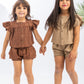 Ruffled Shortsleeve Girls Set With Shorts