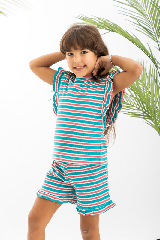 Striped Ruffled Cotton Girls Set