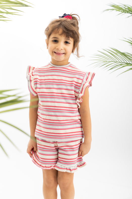 Striped Ruffled Cotton Girls Set