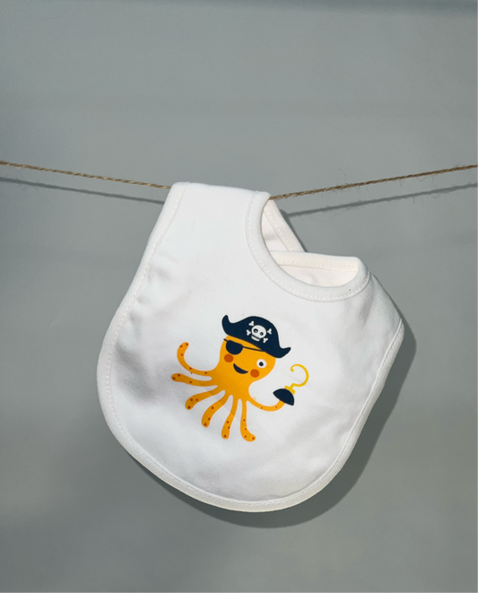 White Octopus Printed Baby Bib