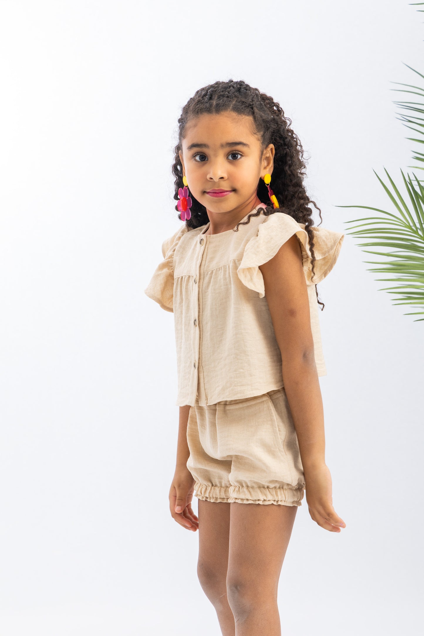 Ruffled Shortsleeve Girls Set With Shorts