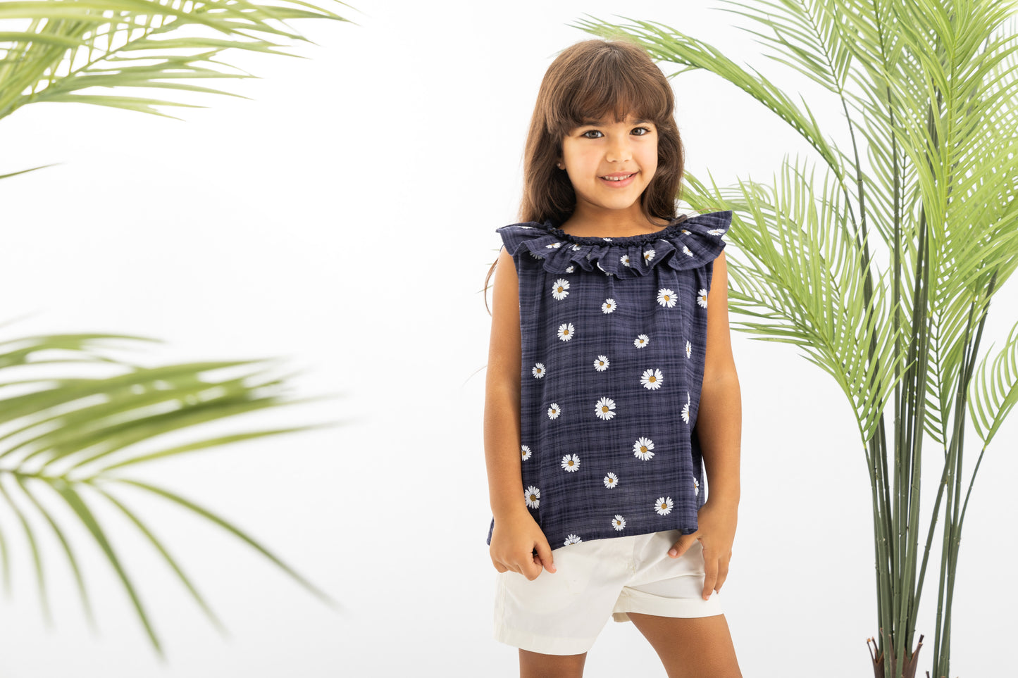 Floral Girls Set-Navy & White