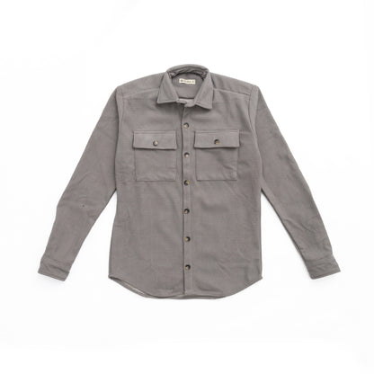 Grey mini square patterned fur lined velvet shirt