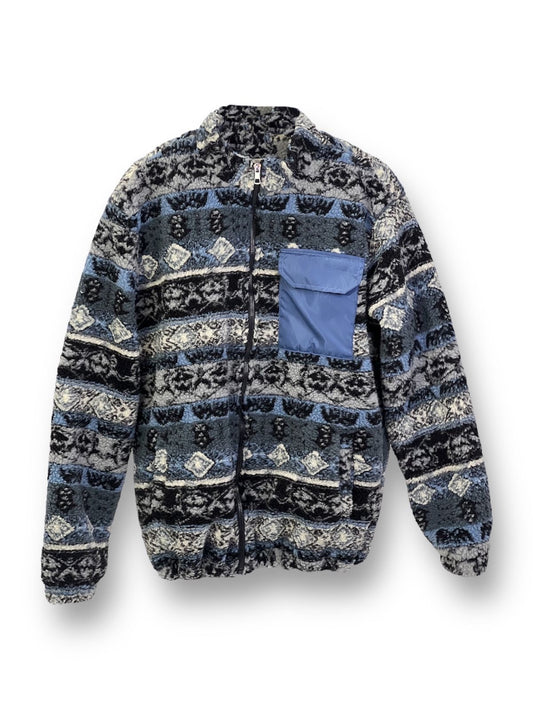 Aztec Men Fur Jacket With Pocket-Blue