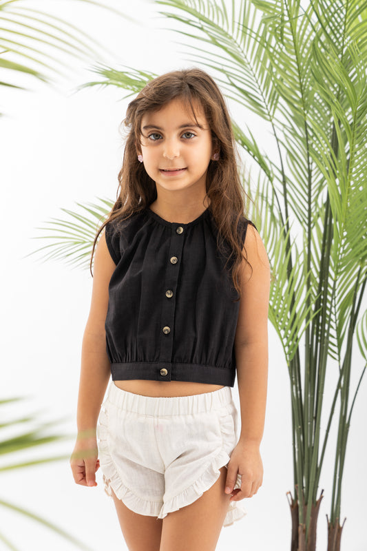 Girls Linen Set With Ruffled Shorts