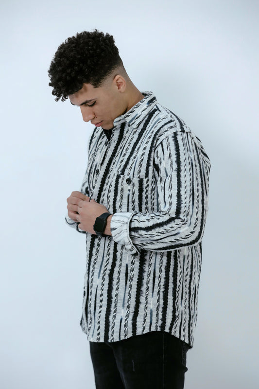 Striped White Men Wool Shirt