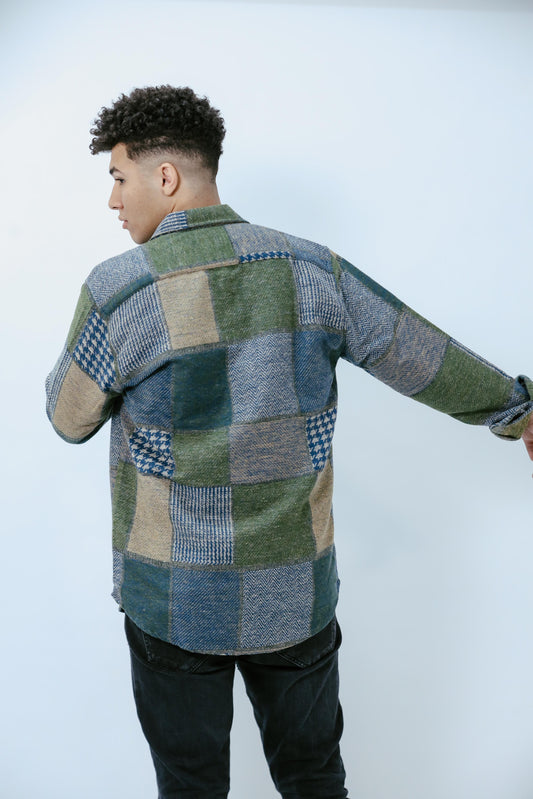 Green Squares Men Wool Shirt