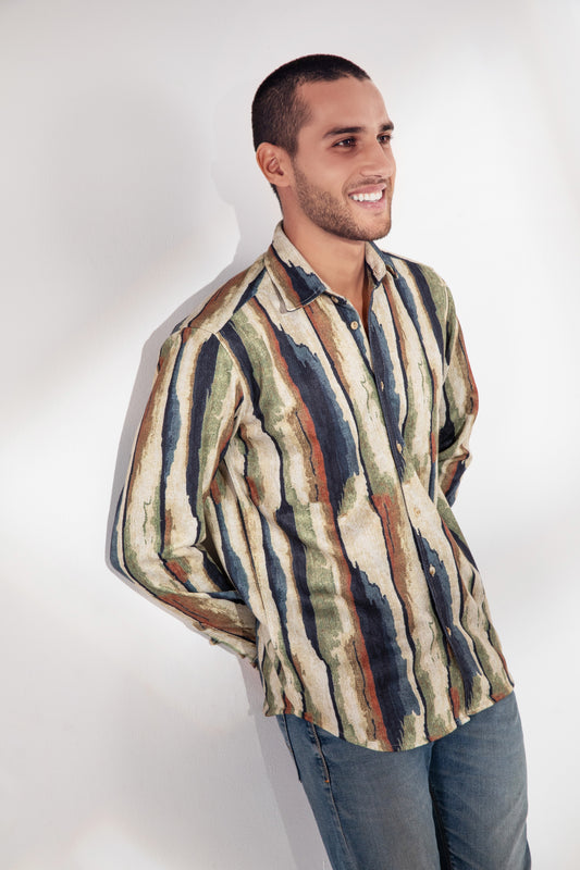 Men's Wool Jacquard Long-Sleeved Shirt