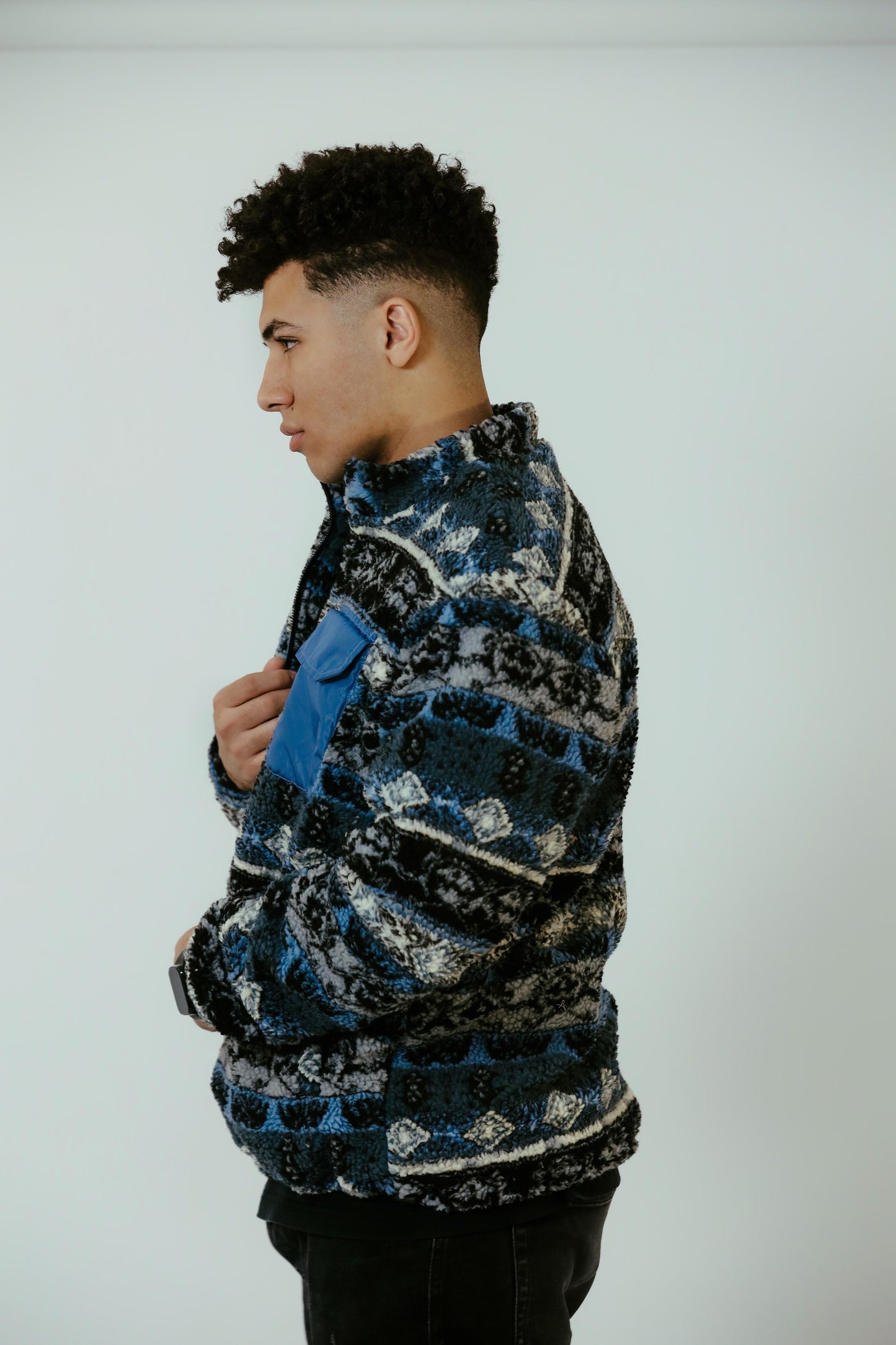 Aztec Men Fur Jacket With Pocket-Blue