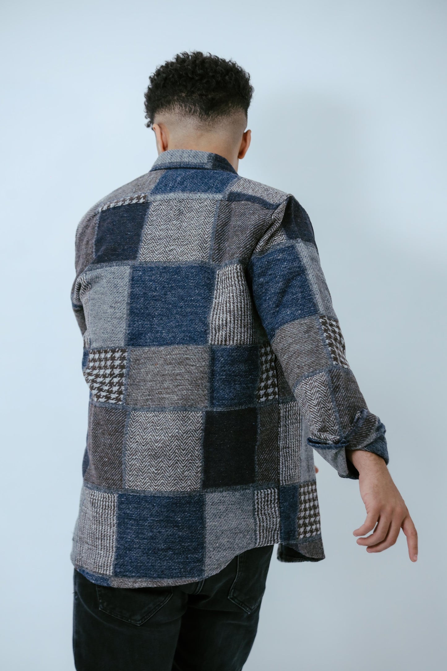 Blue Squares Men Wool Shirt