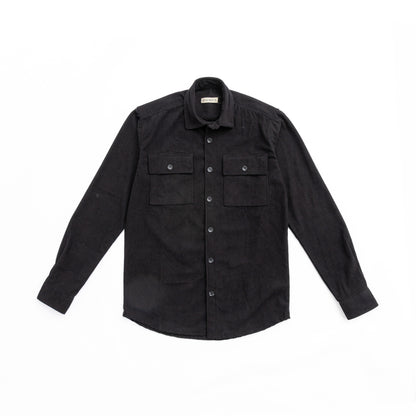 Black mini square patterned fur lined velvet shirt