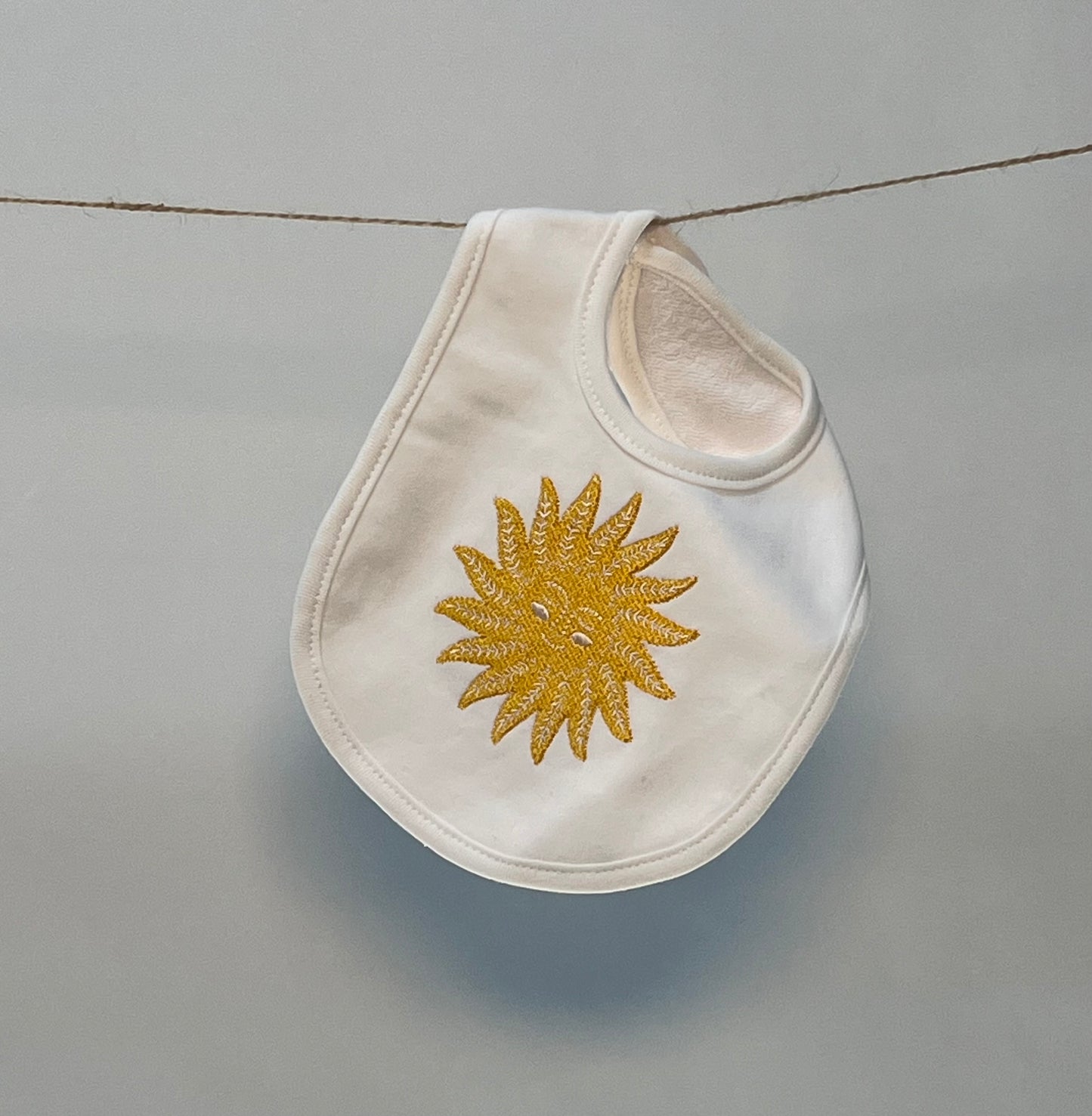 White Embroidered Sunshine Baby Bib