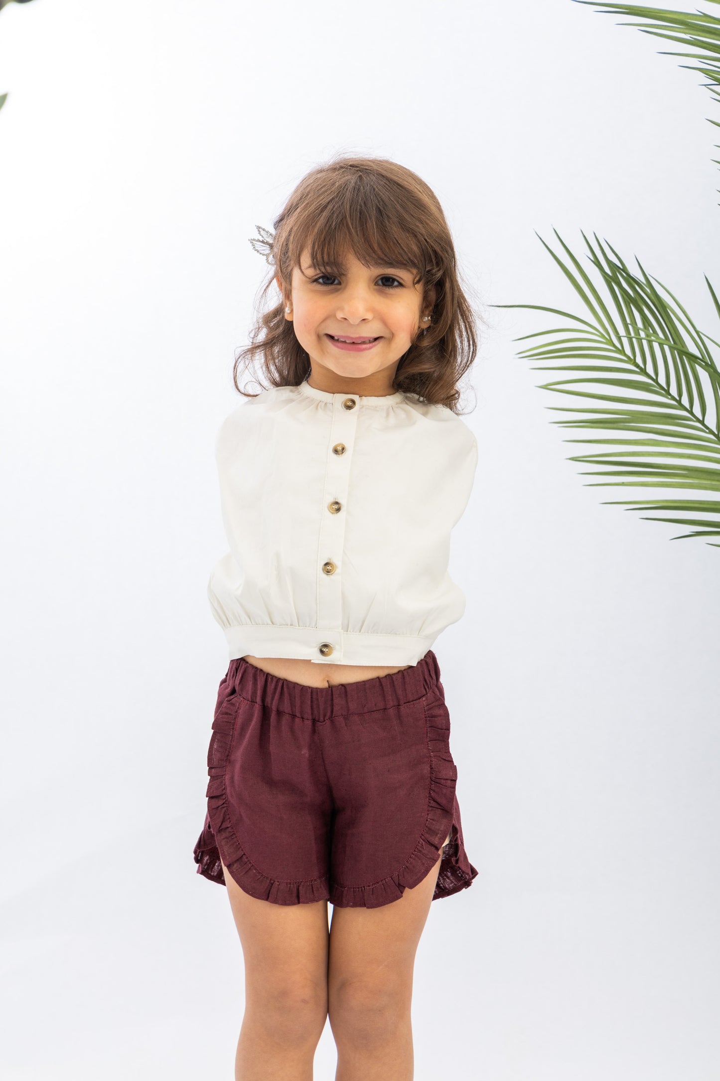 Girls Linen Set With Ruffled Shorts