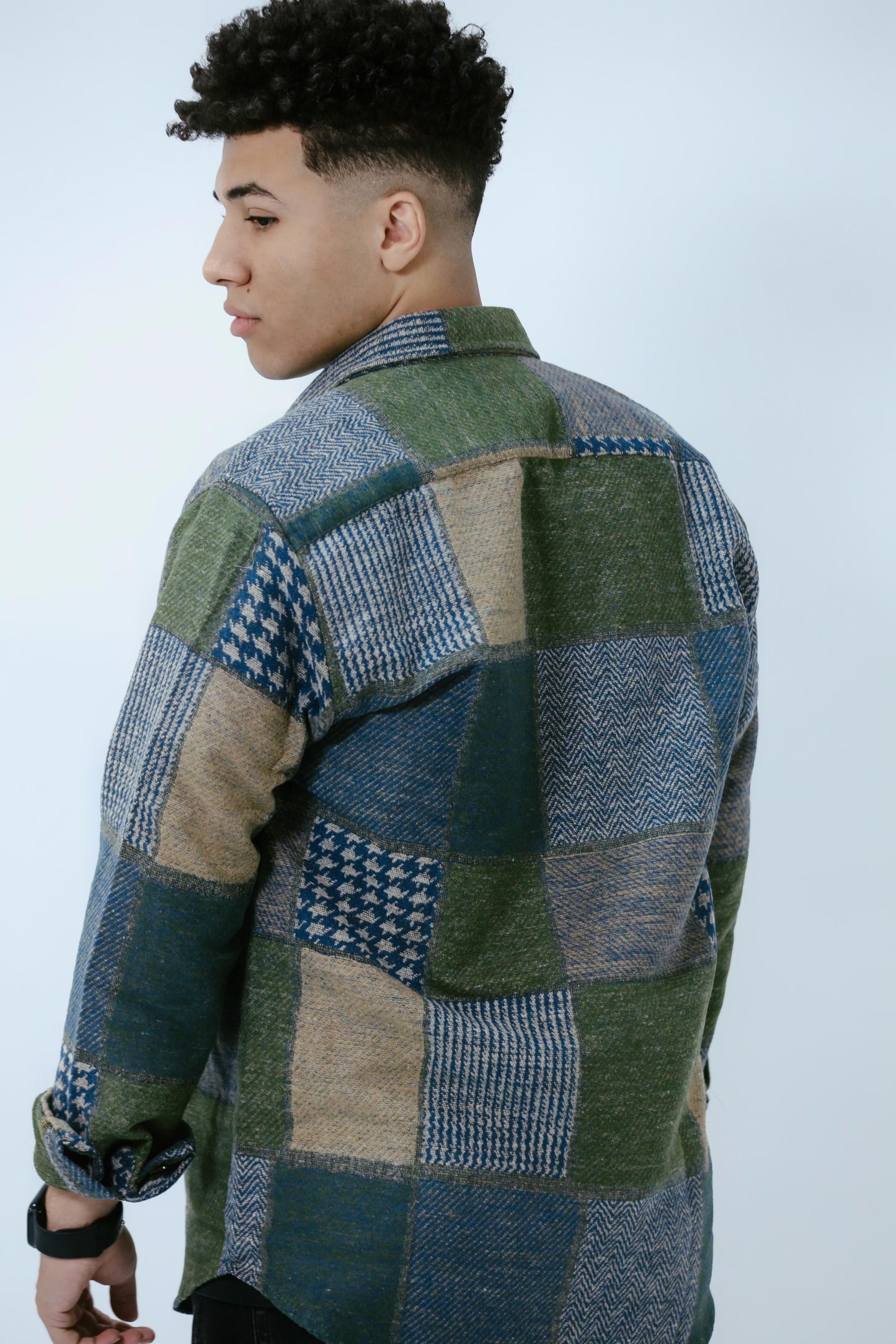 Green Squares Men Wool Shirt