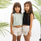 Girls Linen Set With Ruffled Shorts