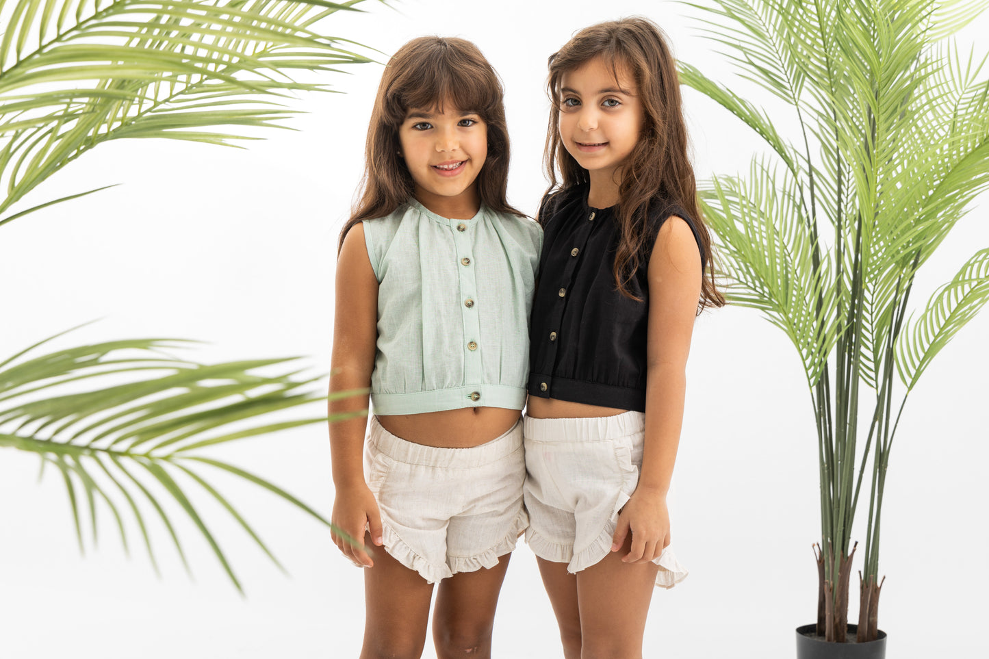 Girls Linen Set With Ruffled Shorts