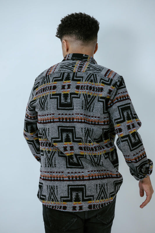 Grey Geometric jacquard Men Wool Shirt