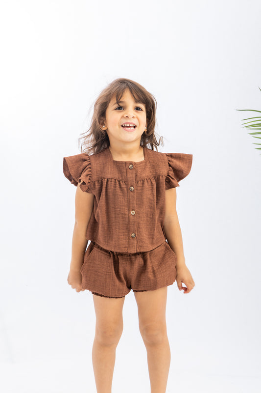 Ruffled Shortsleeve Girls Set With Shorts