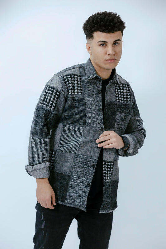 Grey Squares Men Wool Shirt