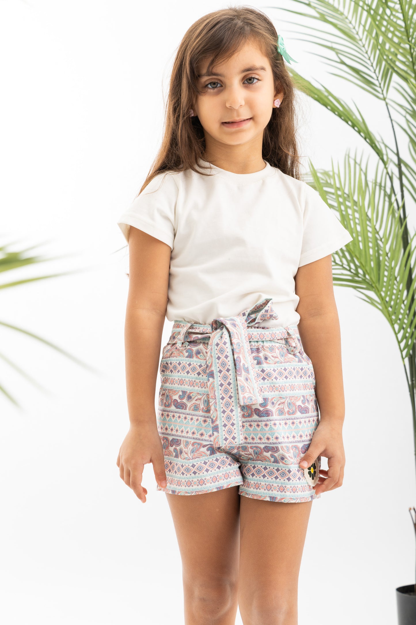 Patterned Girls Shorts With Belt