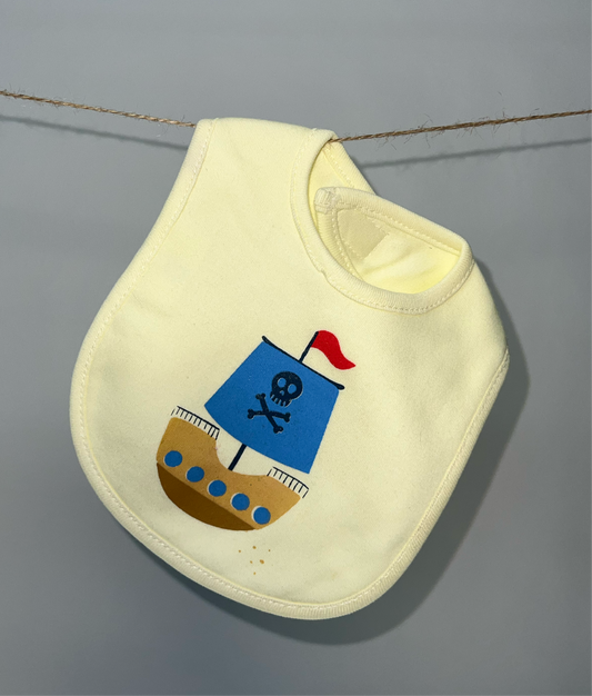 Yellow Pirate Boat Printed Baby Bib