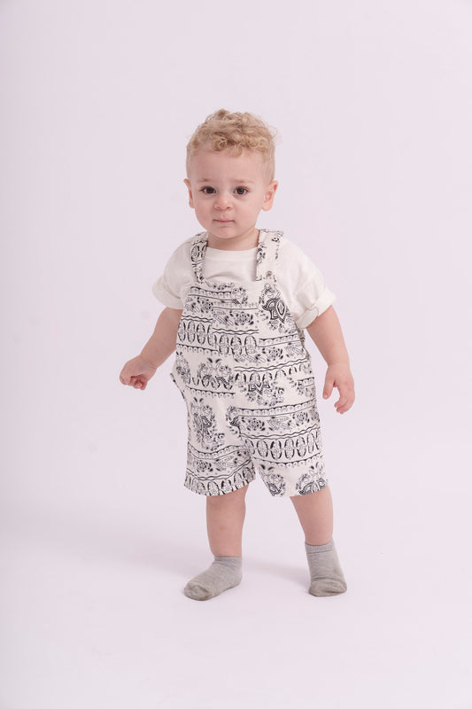 Black and white BabyBoy Top and Salopette 2 Piece Set