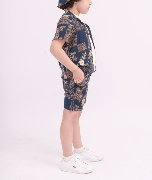 Floral Navy Linen Boys Summer Set