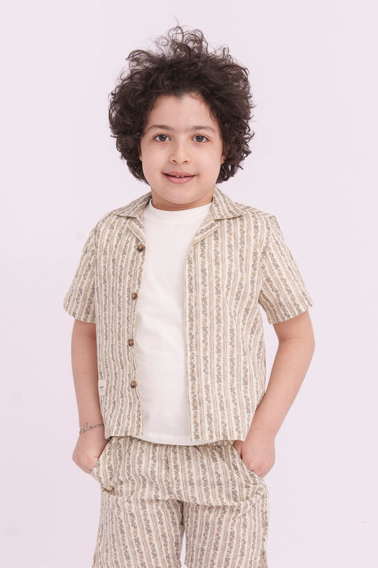 Stripped Flowers Linen Boys Summer Set