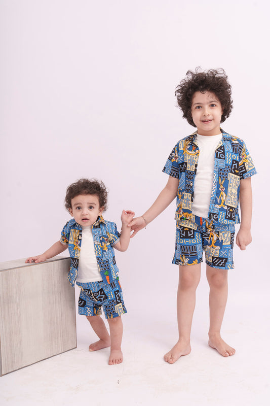 Blue Tom and Jerry Linen Boys Summer Set