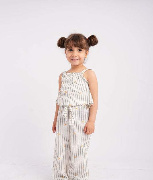 Stripped Top and Wide leg Pants Girls Set