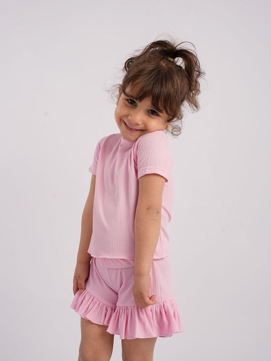 Pink Cotton Short and Top Girls Set