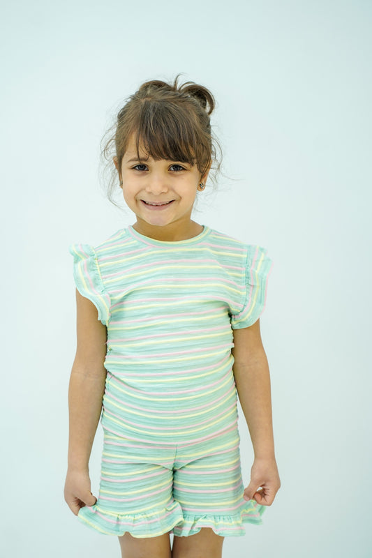 Striped Ruffled Cotton Girls Set