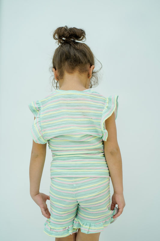 Striped Ruffled Cotton Girls Set