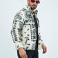 Aztec Men Fur Jacket With Pocket - White