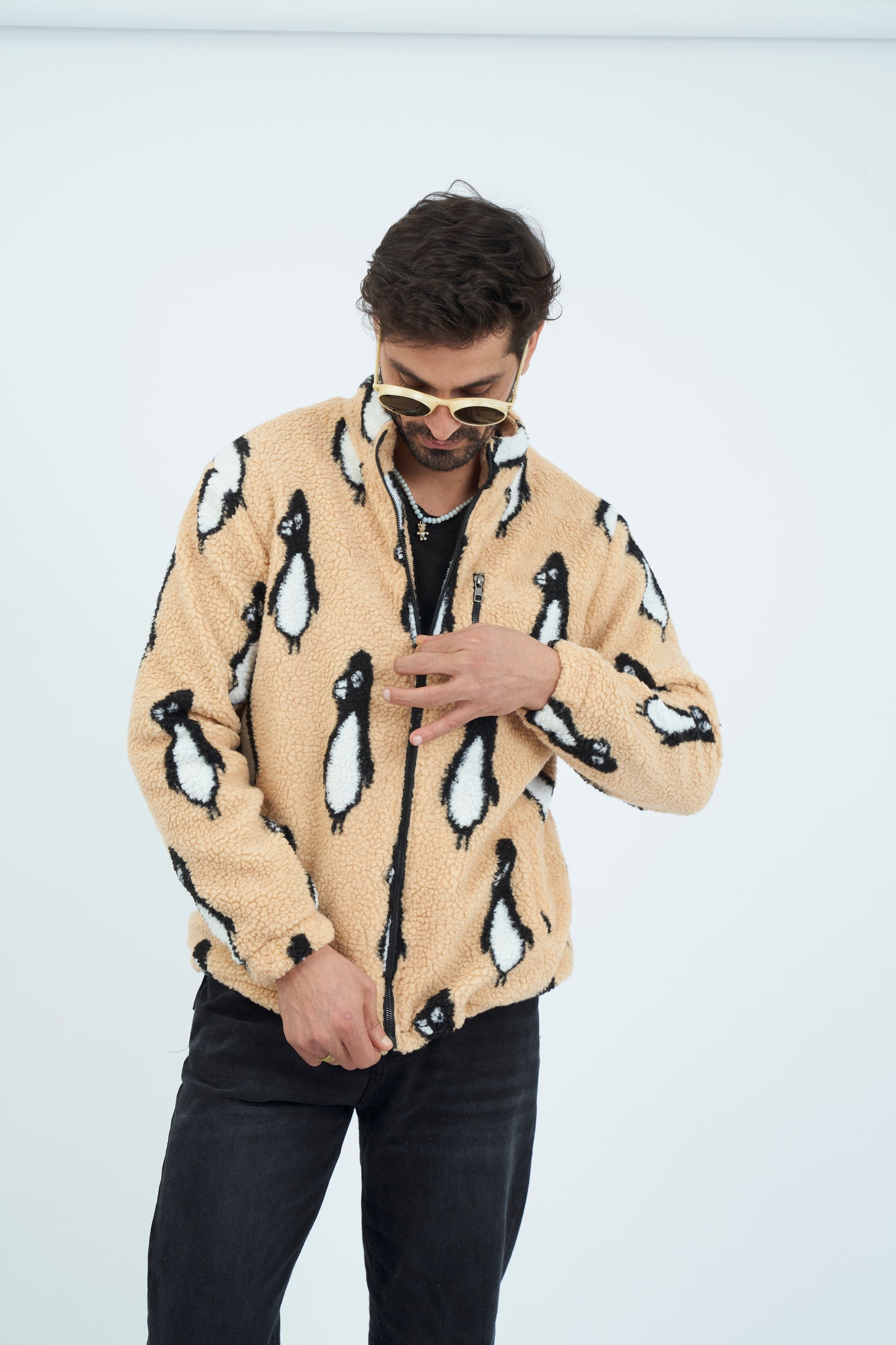 Penguins Men Fur Jacket - Beige