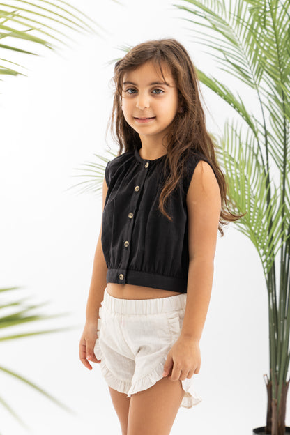 Girls Linen Set With Ruffled Shorts