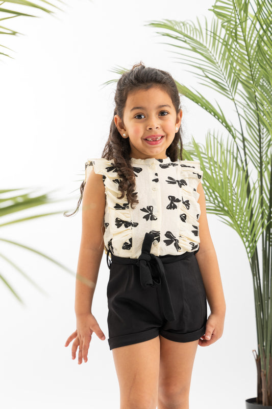 Bow Girls Playsuit- Black