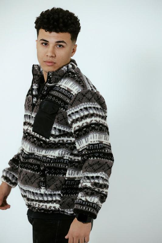 Aztec Men Fur Jacket With Pocket-Grey