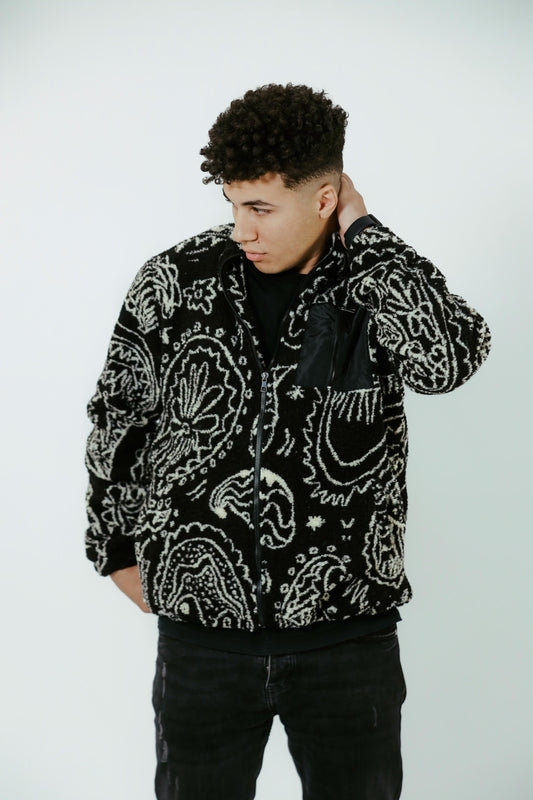 Aztec Men Fur Jacket With Pocket-Black