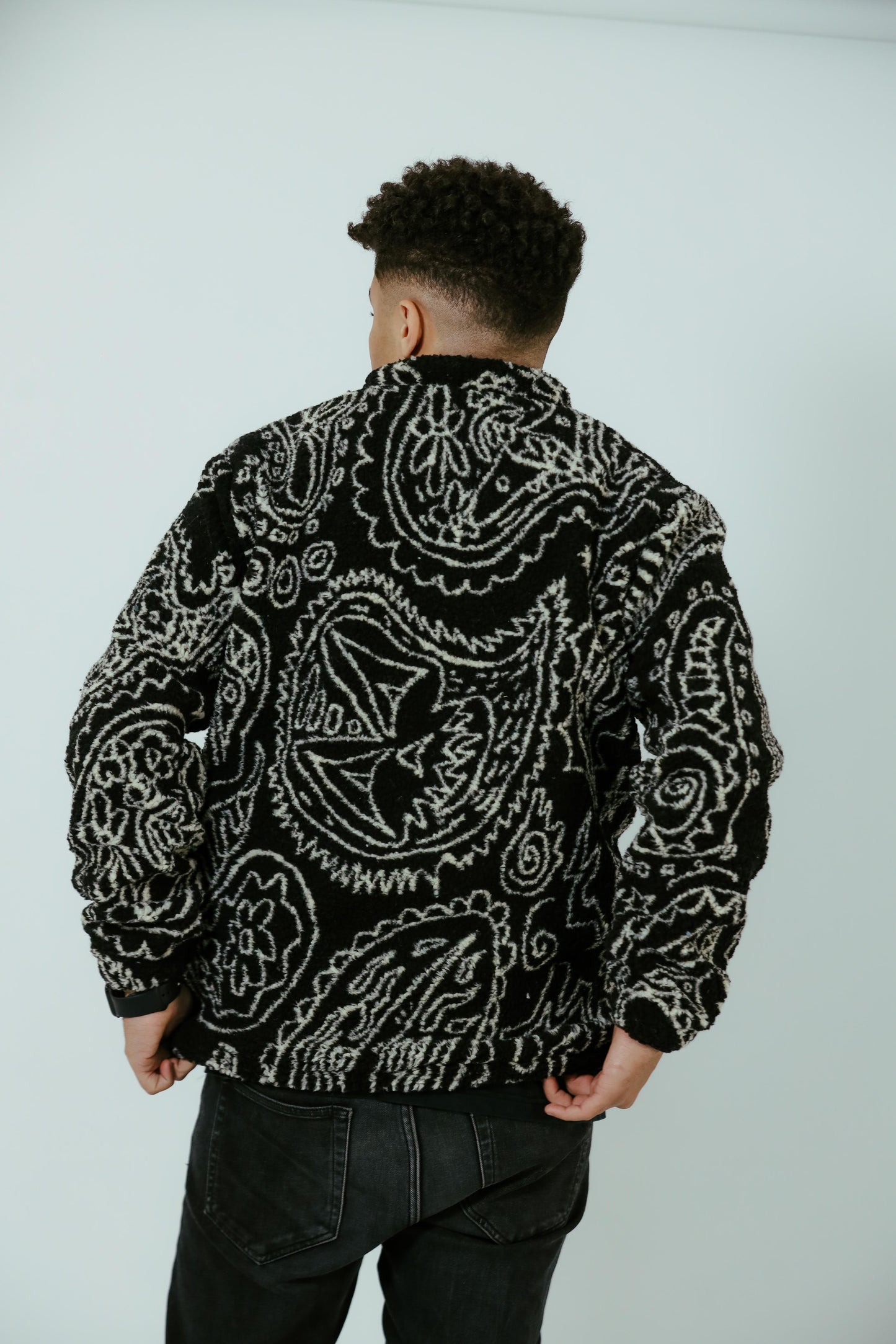 Aztec Men Fur Jacket With Pocket-Black