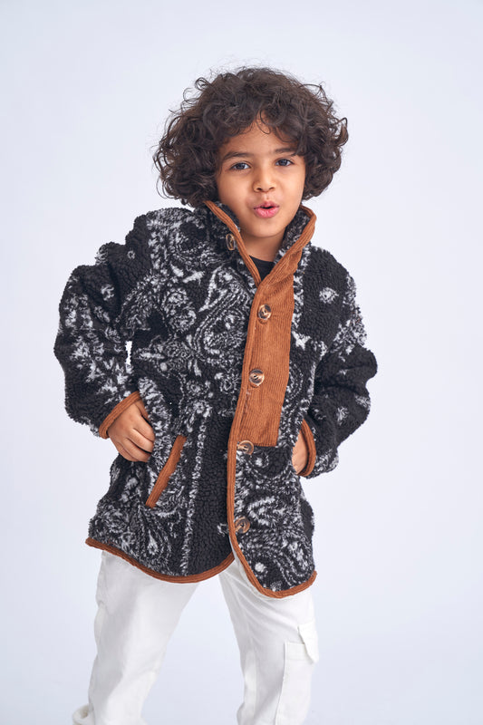 Aztec Boys Fur Jacket - Black