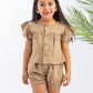 Ruffled Shortsleeve Girls Set With Shorts