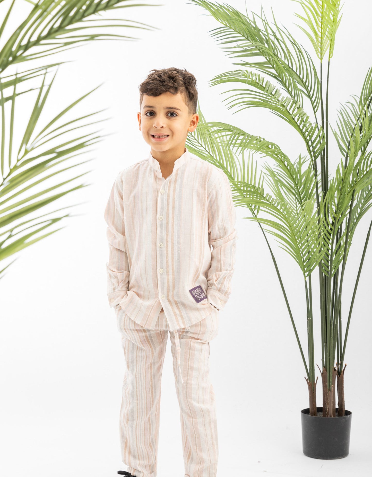 Peach Striped Boys Linen Set