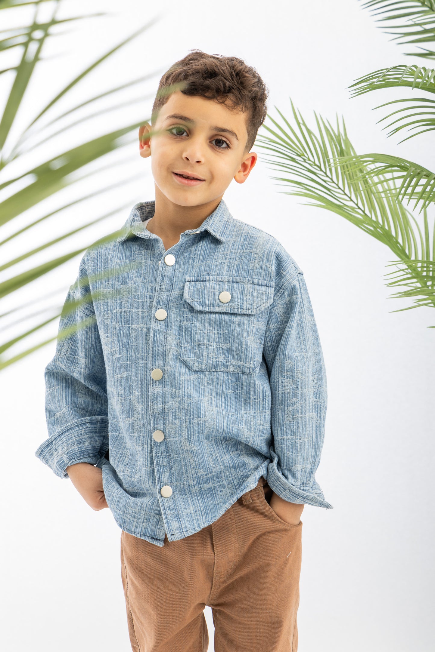 Light Blue Textured Denim Boys Shirt