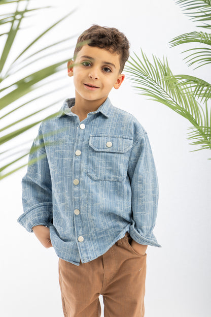 Light Blue Textured Denim Boys Shirt