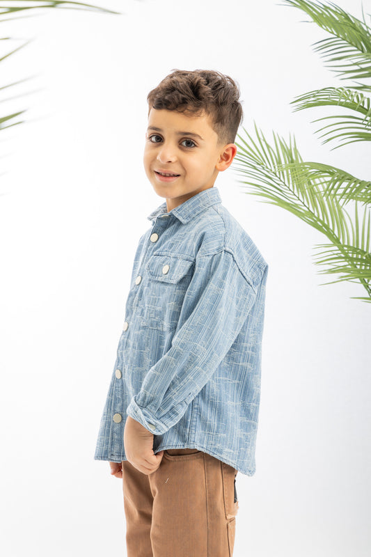 Light Blue Textured Denim Boys Shirt