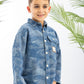 Blue Textured Denim Boys Shirt