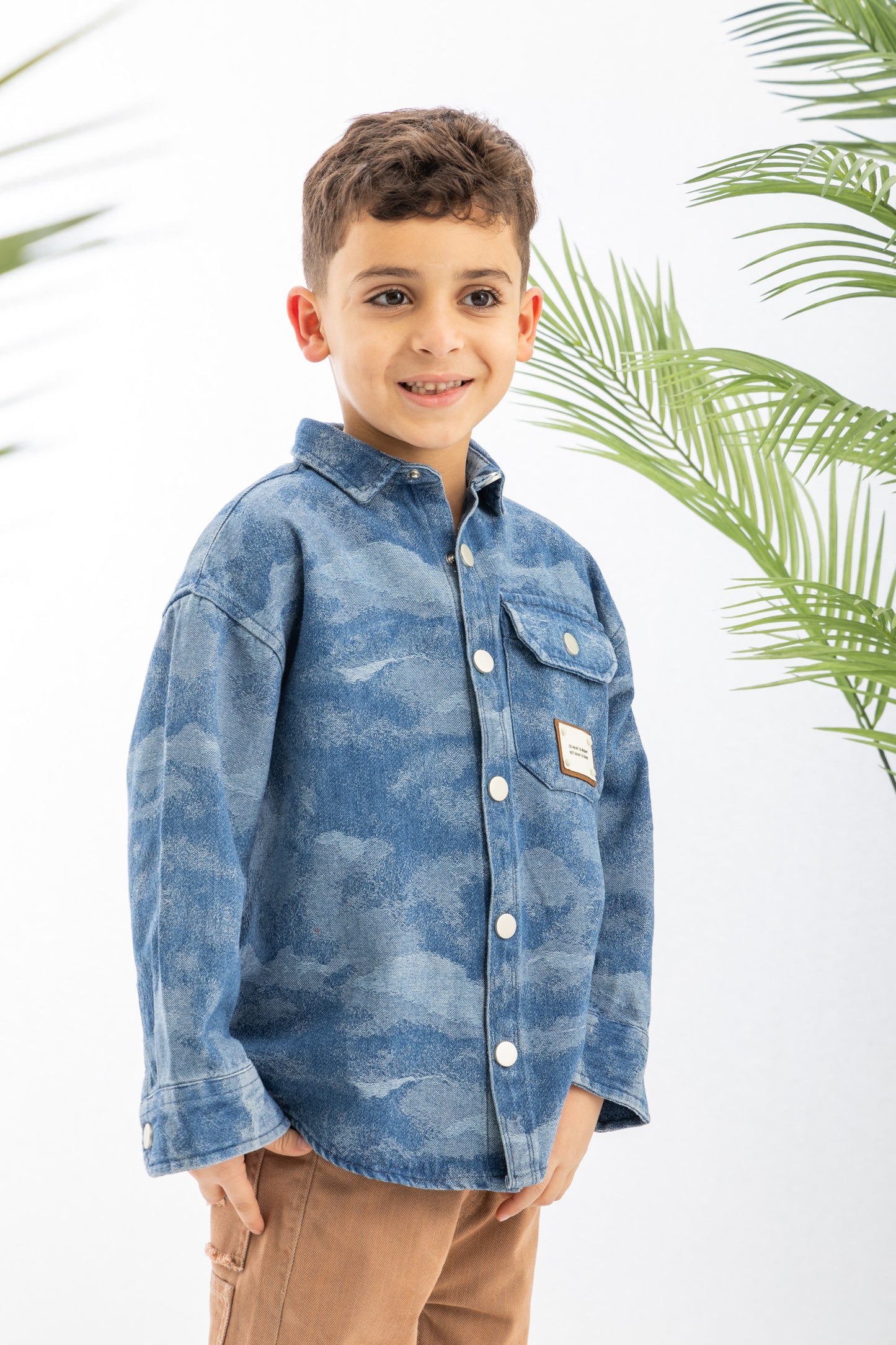 Blue Textured Denim Boys Shirt