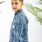 Blue Textured Denim Boys Shirt