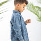 Blue Textured Graphic Denim Boys Shirt